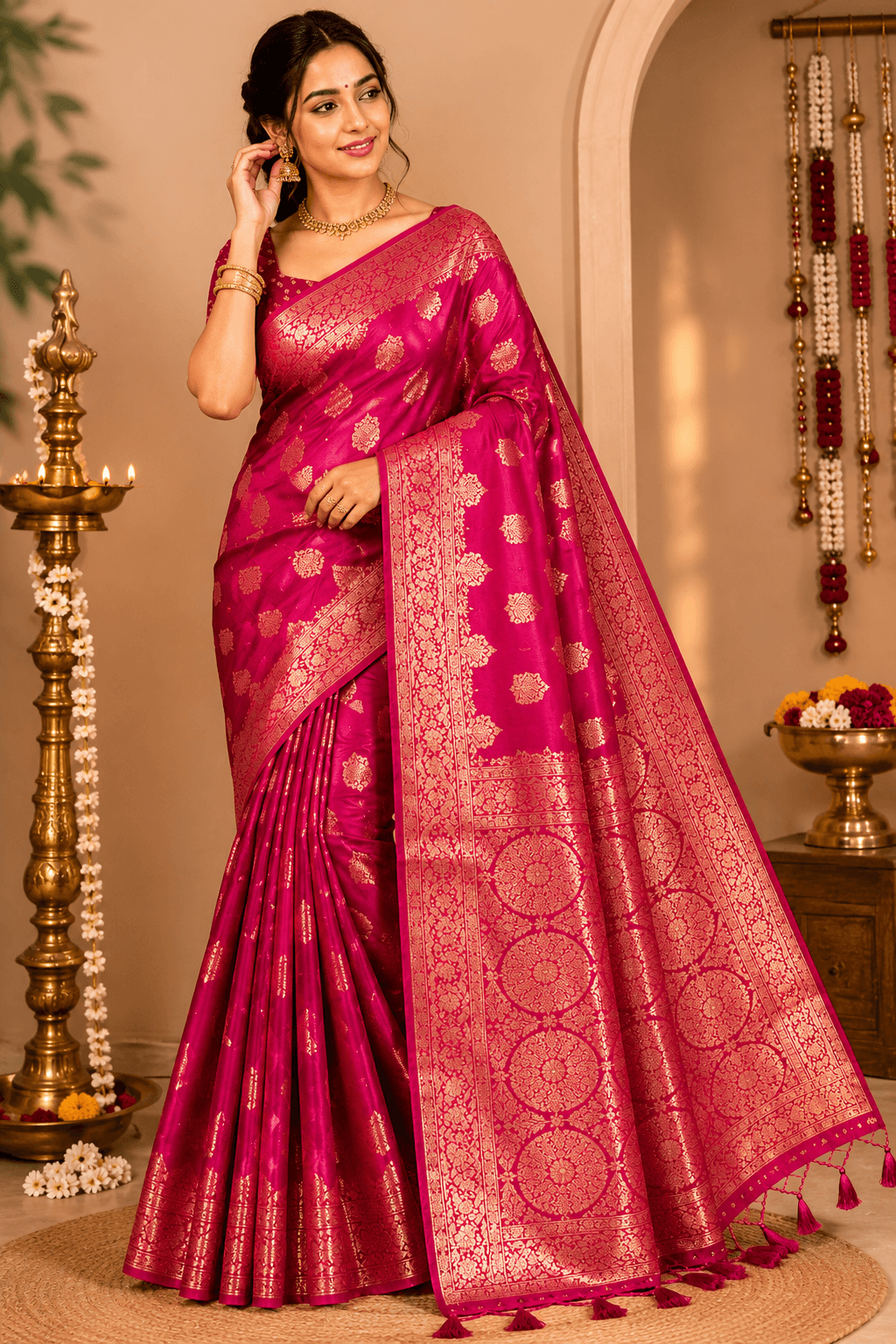 Bold Crimson Silk Saree view 2