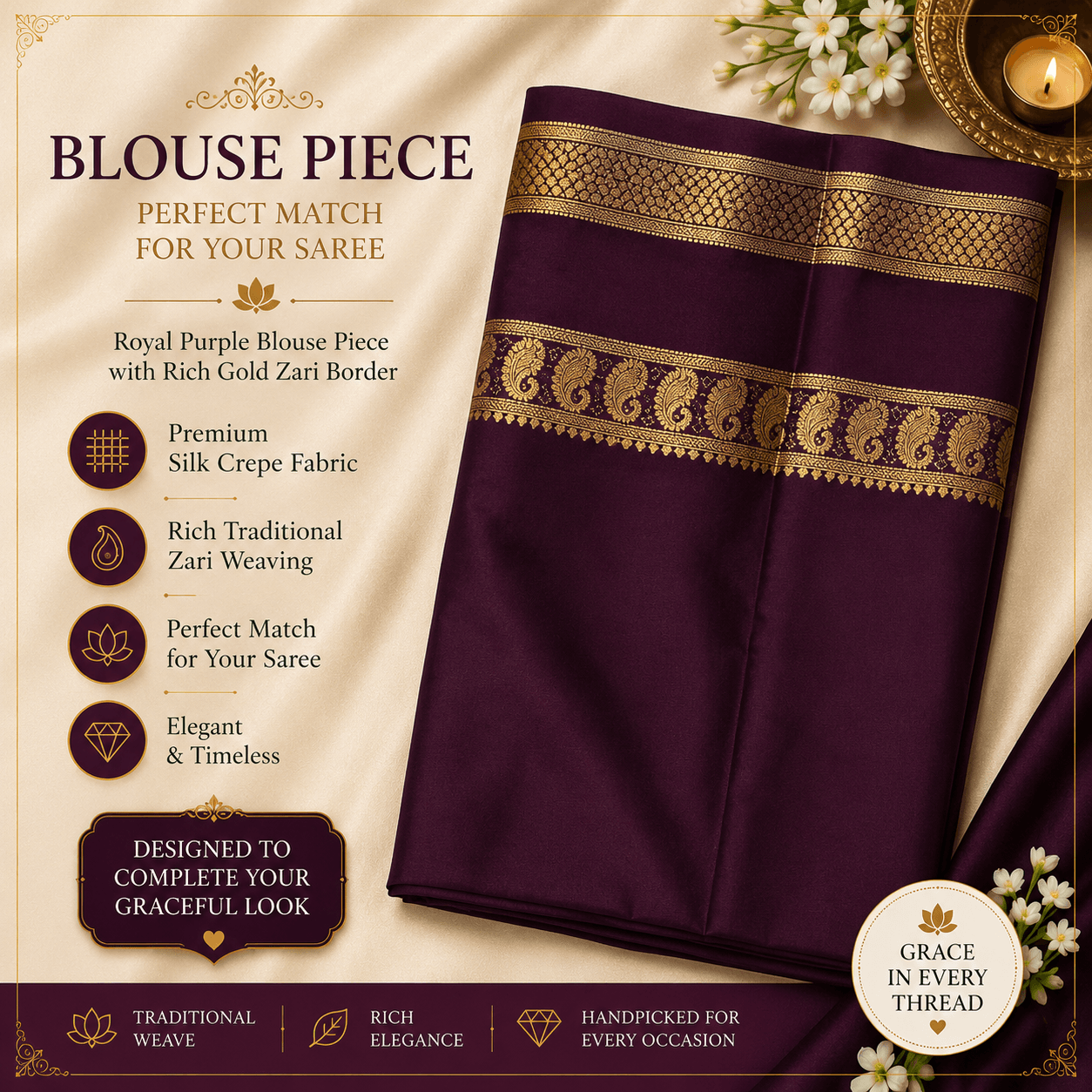 Rani Pink Mysuru Silk Crepe Saree with Wine Purple Traditional Gold Zari Border view 3