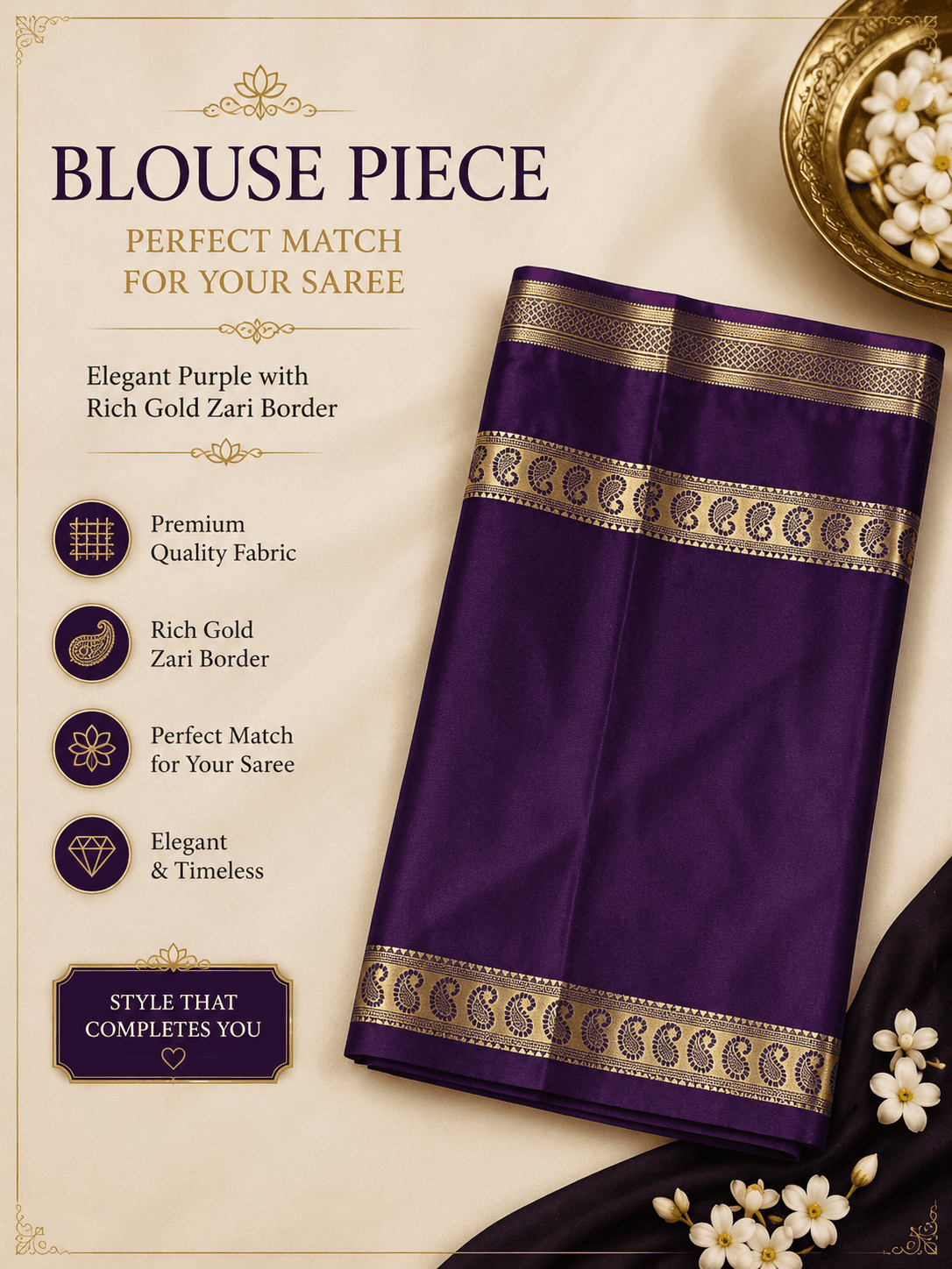 Teal Green Mysuru Silk Crepe Saree with Royal Purple Traditional Zari Border view 3