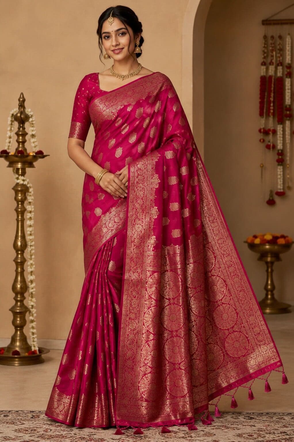 Bold Crimson Silk Saree